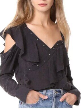 Veronica Beard Off-the-Shoulder Ruffle Blouse – Black, Size 6 (M)